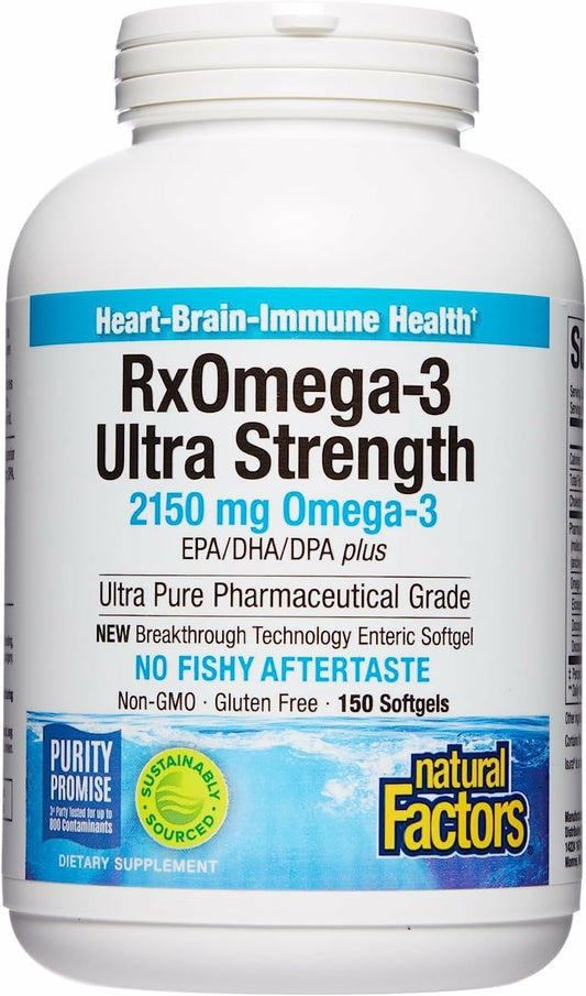 Natural Factors RxOmega-3 Ultra Strength 2150 mg – EPA & DHA Omega-3 for Heart, Brain & Eye Health (150 Softgels)