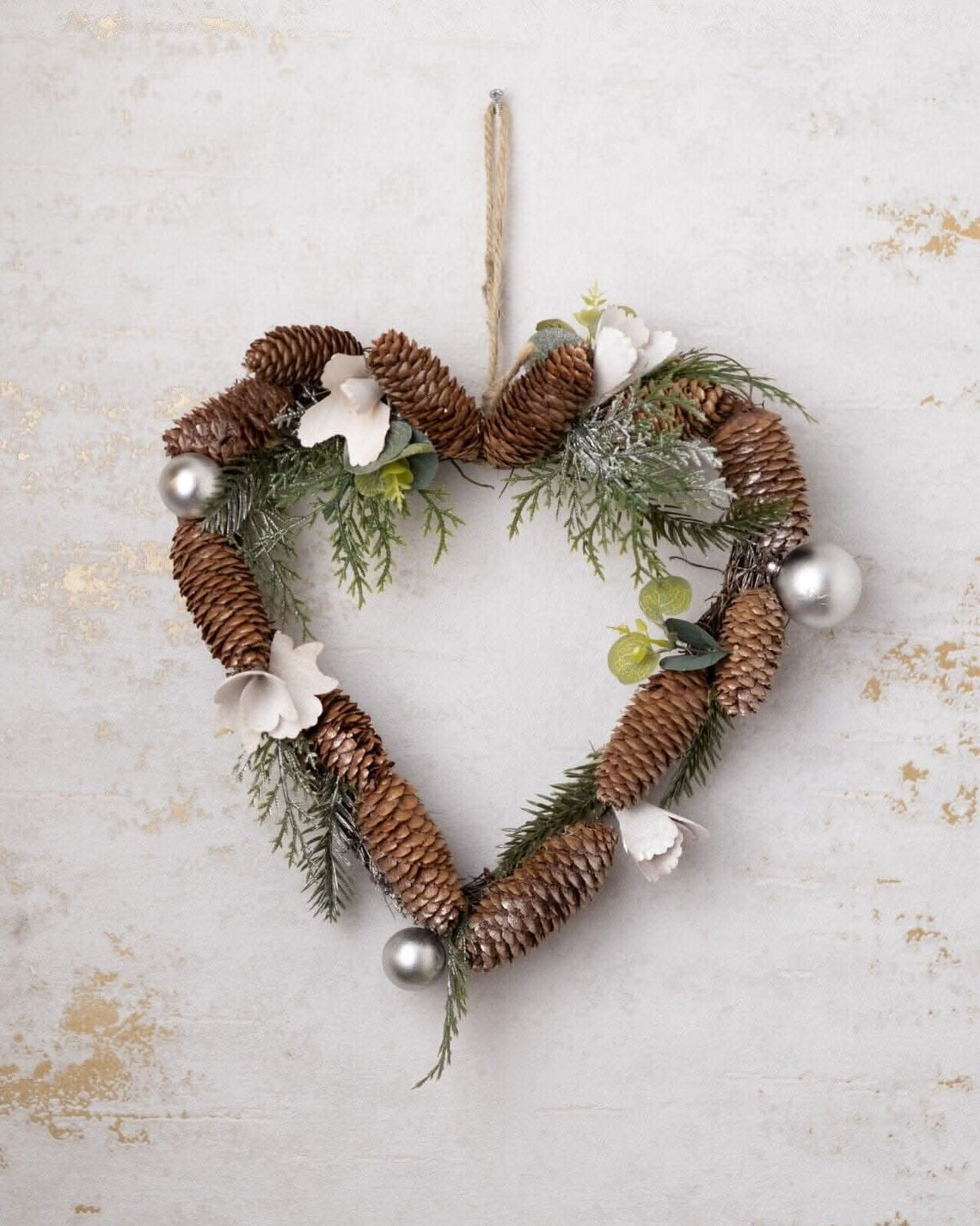 Heart Shaped Hanging Wreath with Pinecones