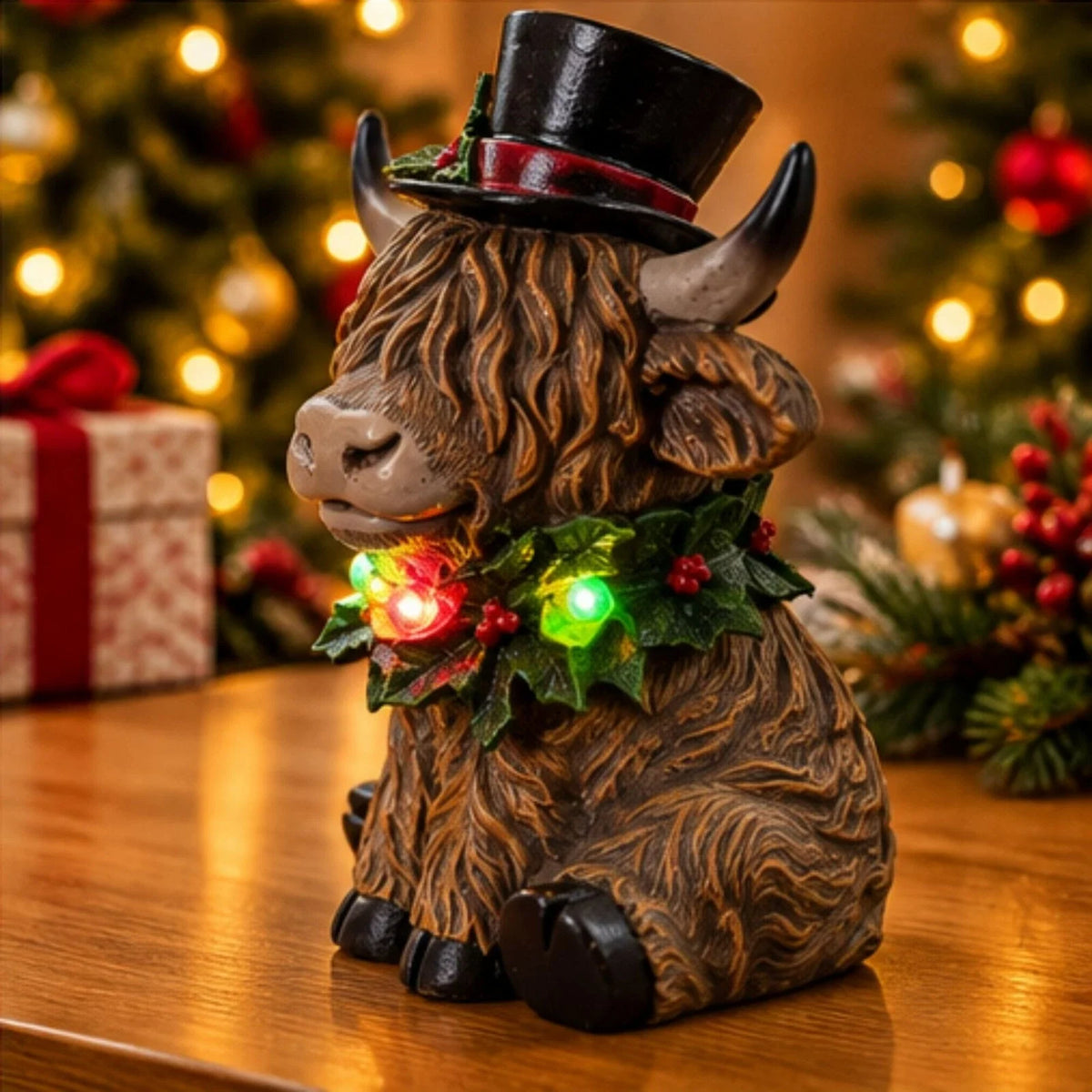 Christmas Highland Cow Ornament with LED Lights