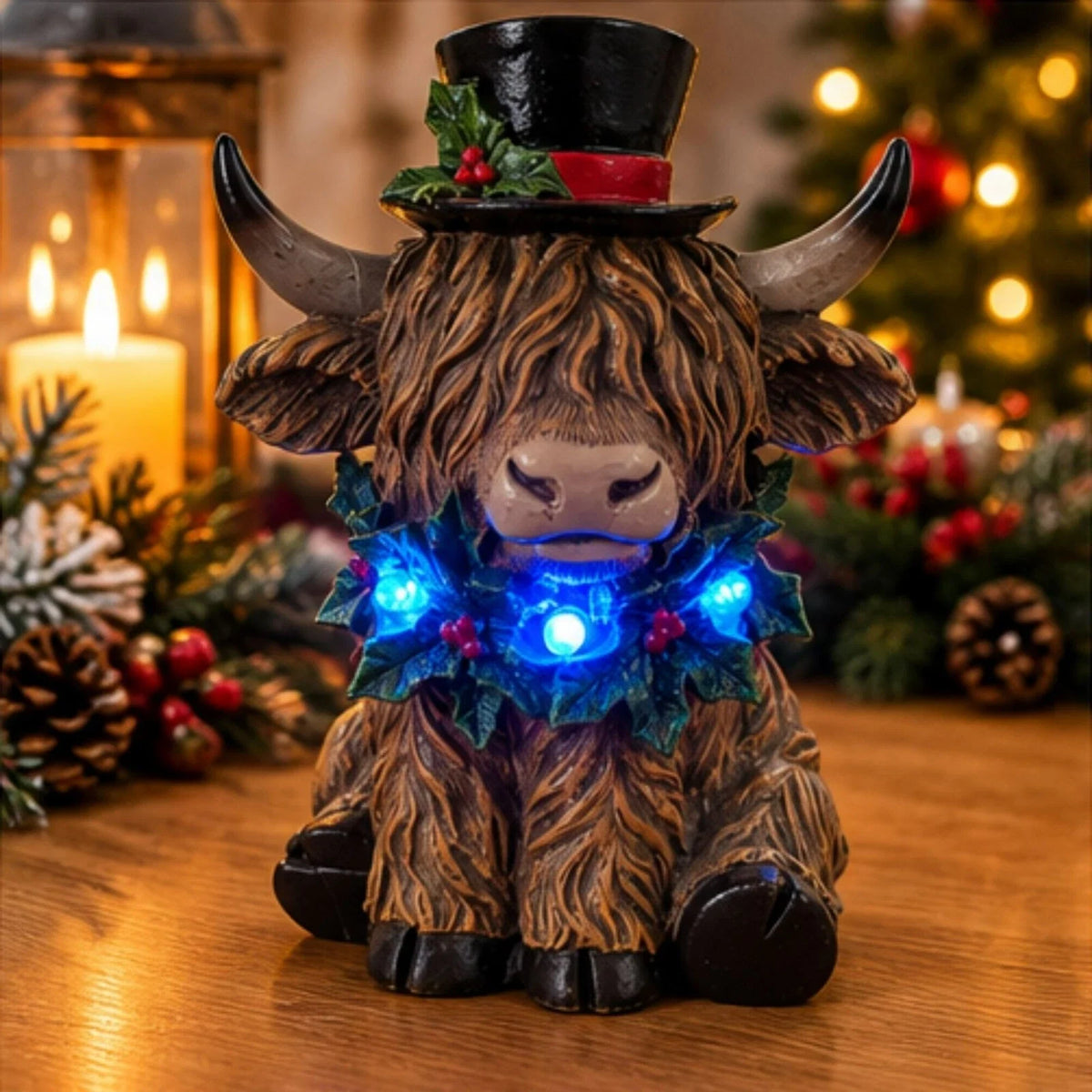 Christmas Highland Cow Ornament with LED Lights