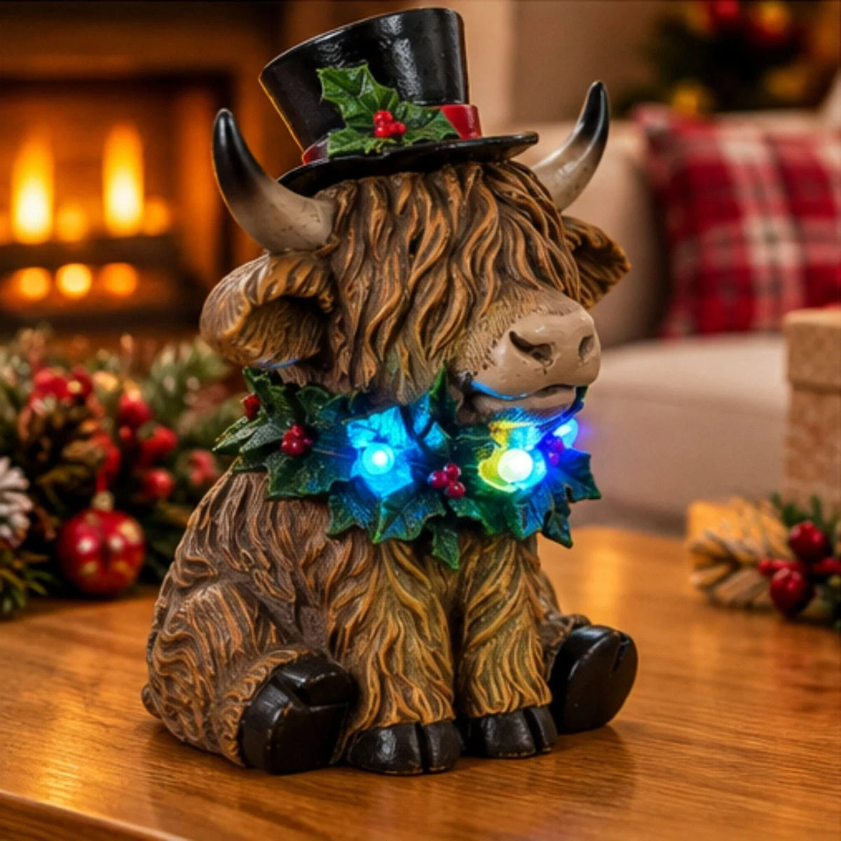 Christmas Highland Cow Ornament with LED Lights