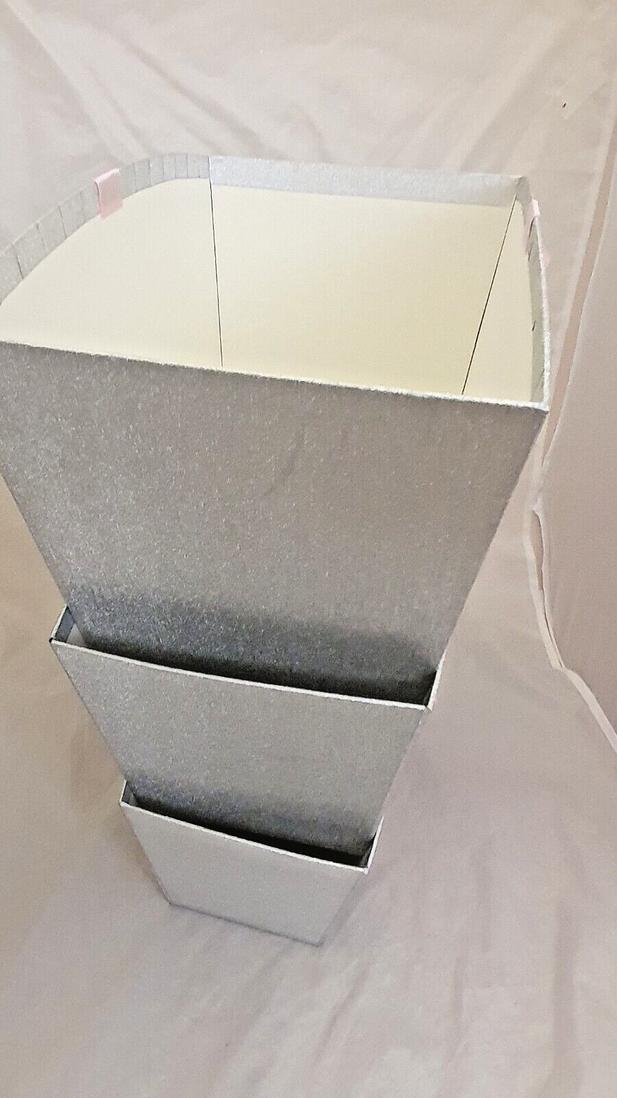 3 SILVER HAMPER TRAY GIFT BOXES 3 SET BOX PRESENT LARGE MEDIUM & SMALL