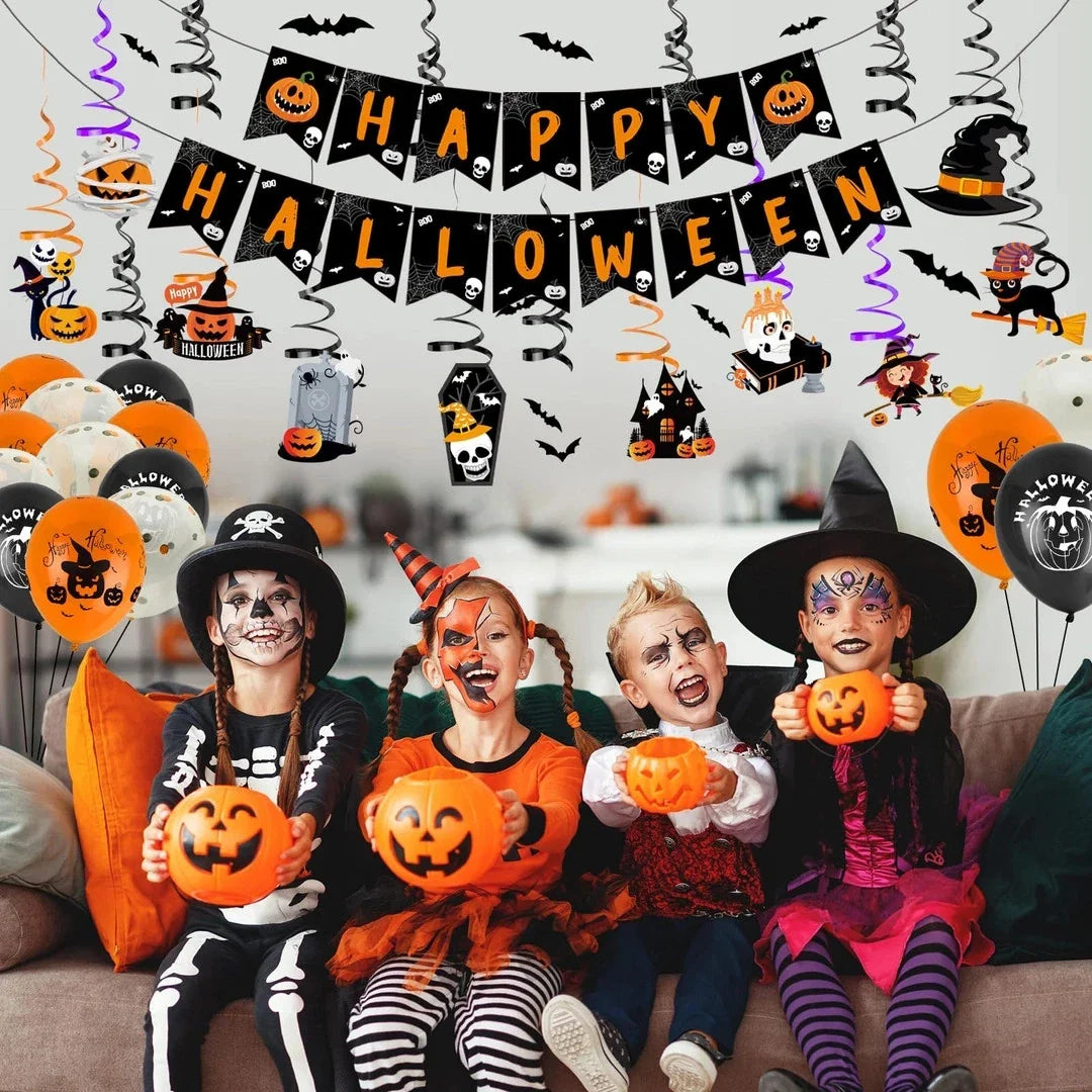 Spooky Halloween Party Decorations - 68 pcs Set includes Balloons, Bunting, Bats