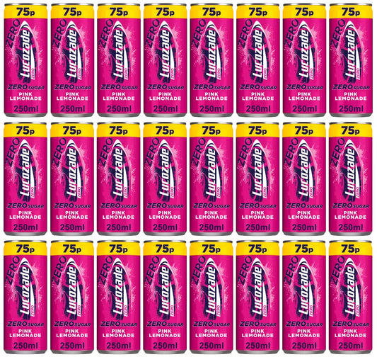 24 x Lucozade Zero Pink Lemonade Can - 250ML
