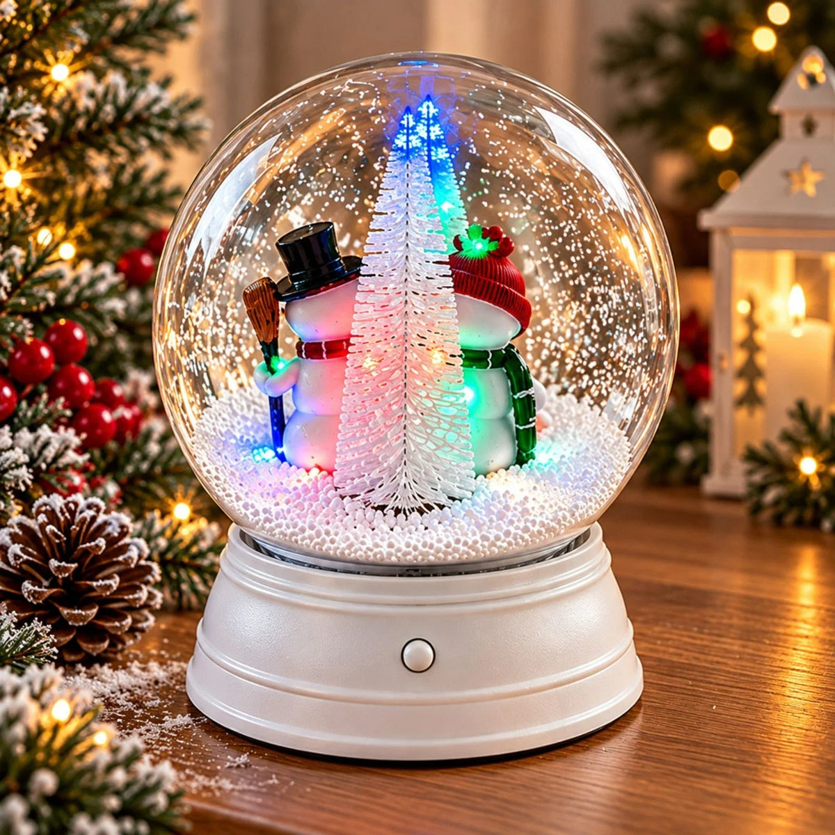 Musical Christmas Snow Globe with Snowmen & LED Lights