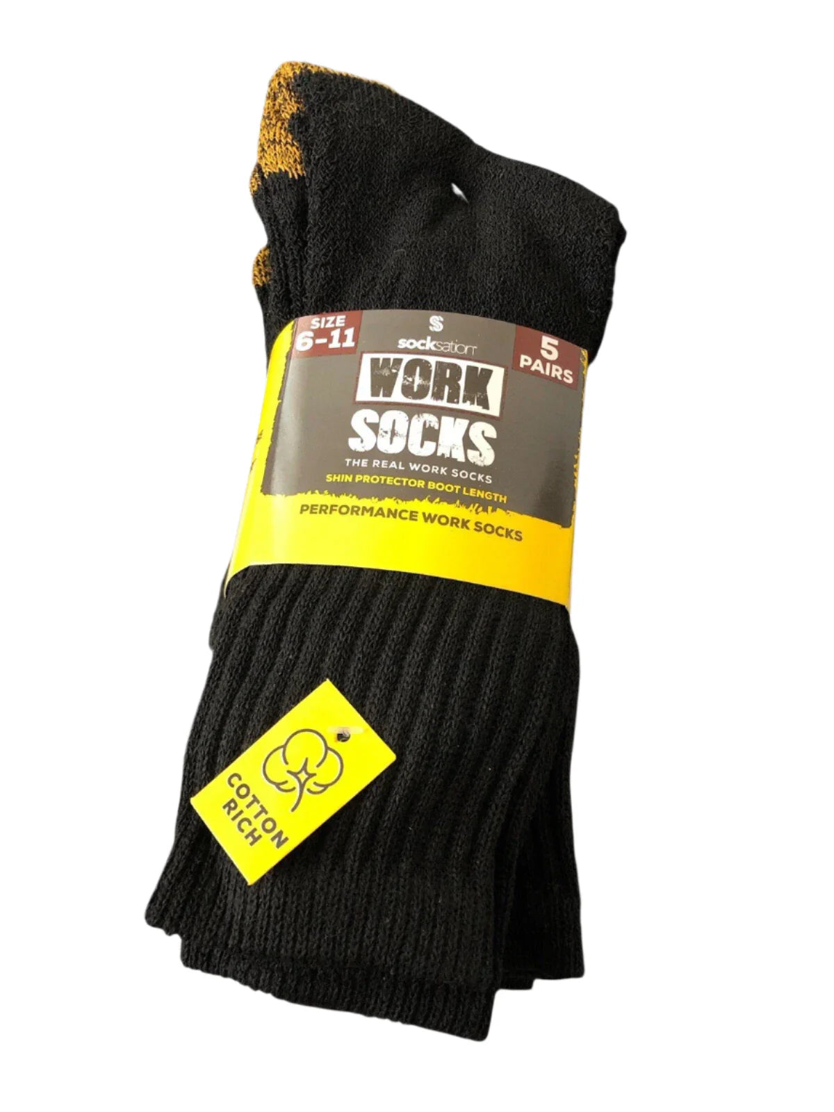 5 Pairs Black MENS PERFORMANCE WORK SOCKS Boot Length Cotton Durable Quality
