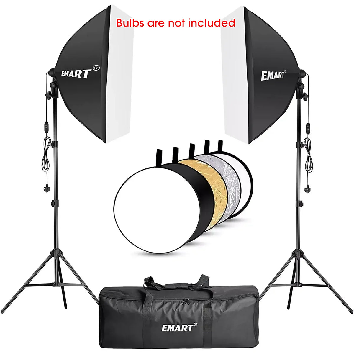 EMART Softbox Lighting Kit 60x60cm E27 Socket with Reflectors, Portable