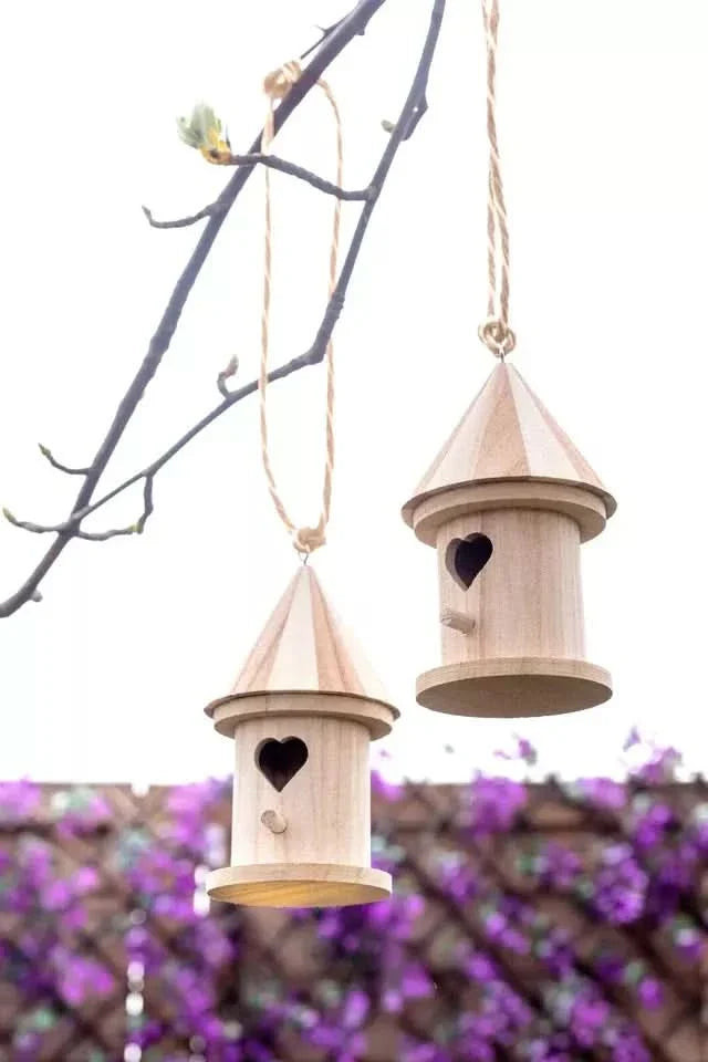 2pc Wooden Bird Nest Hanging Feeding Station - Wild Bird House
