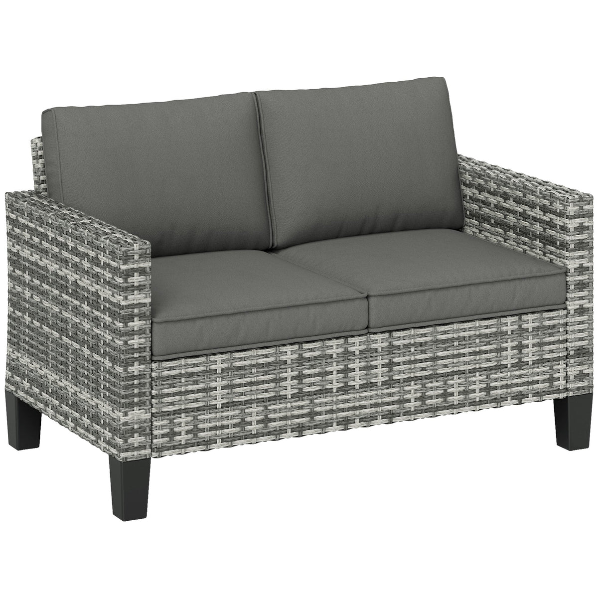 Outsunny Rattan Sofa with Cushions, 2 Seater Garden Furniture