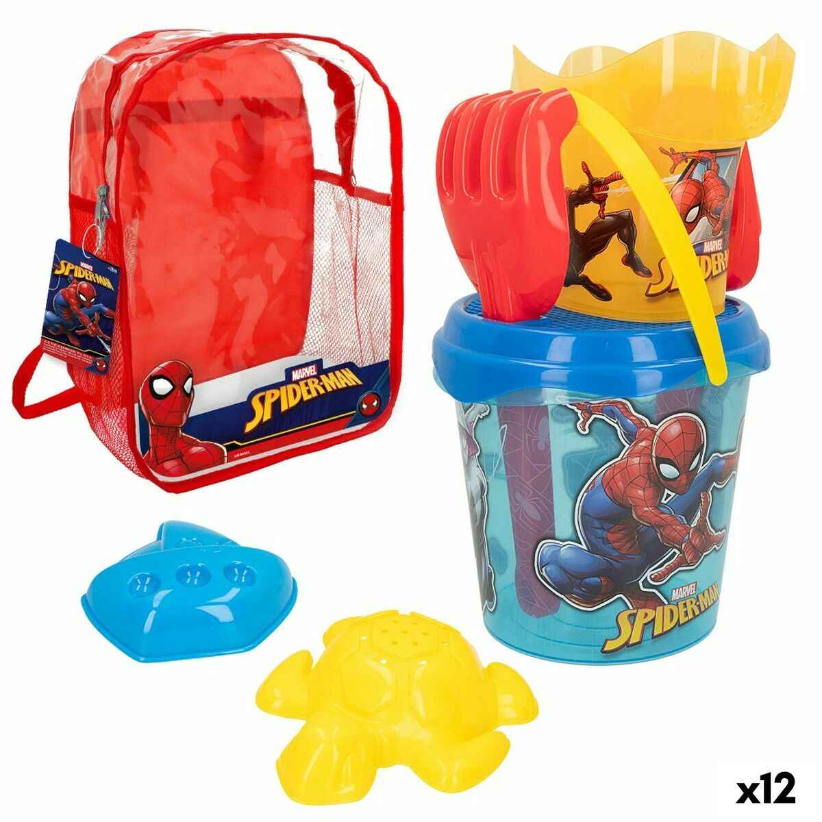Beach toys set Spider-Man 18 x 16 x 18 cm (12 Units)