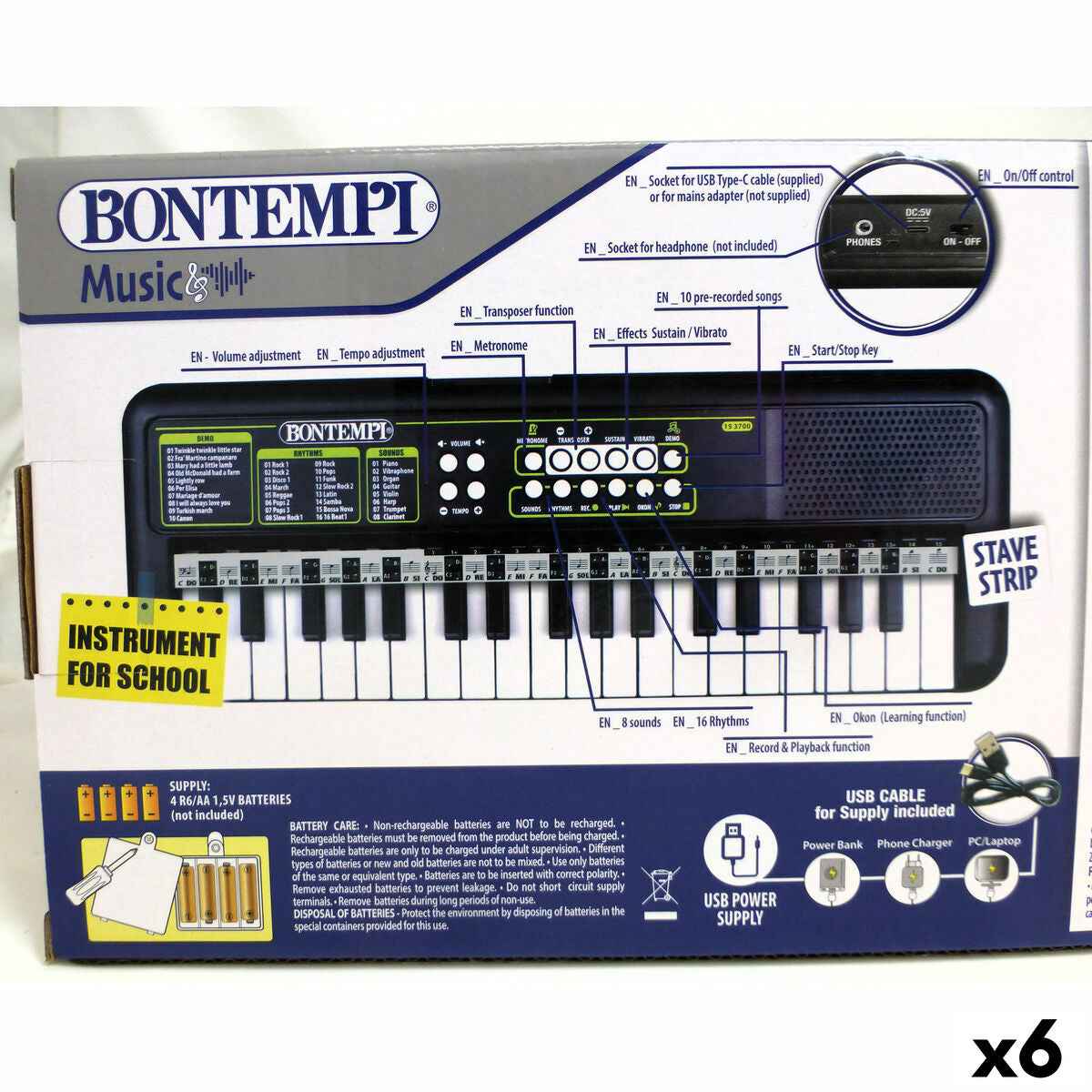 37-Key Keyboard Bontempi 42 x 4 x 15 cm (6 Units)
