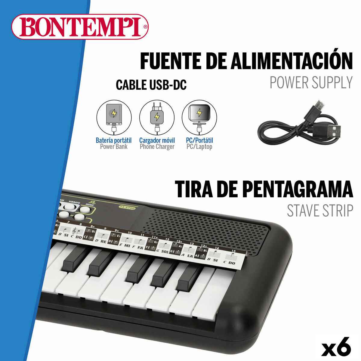 37-Key Keyboard Bontempi 42 x 4 x 15 cm (6 Units)