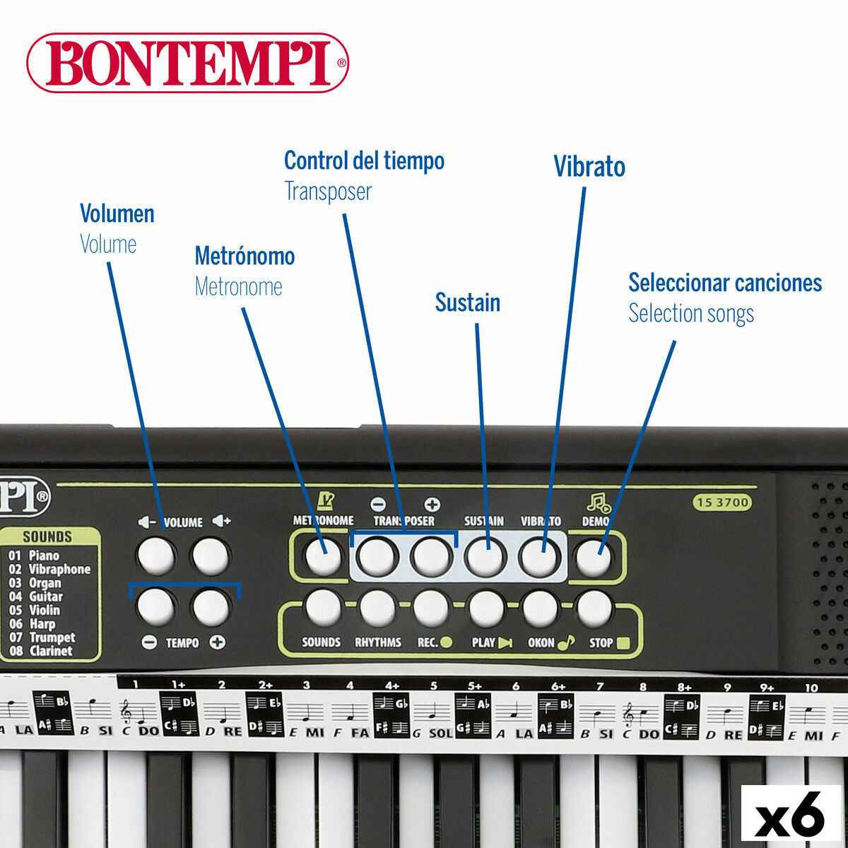 37-Key Keyboard Bontempi 42 x 4 x 15 cm (6 Units)