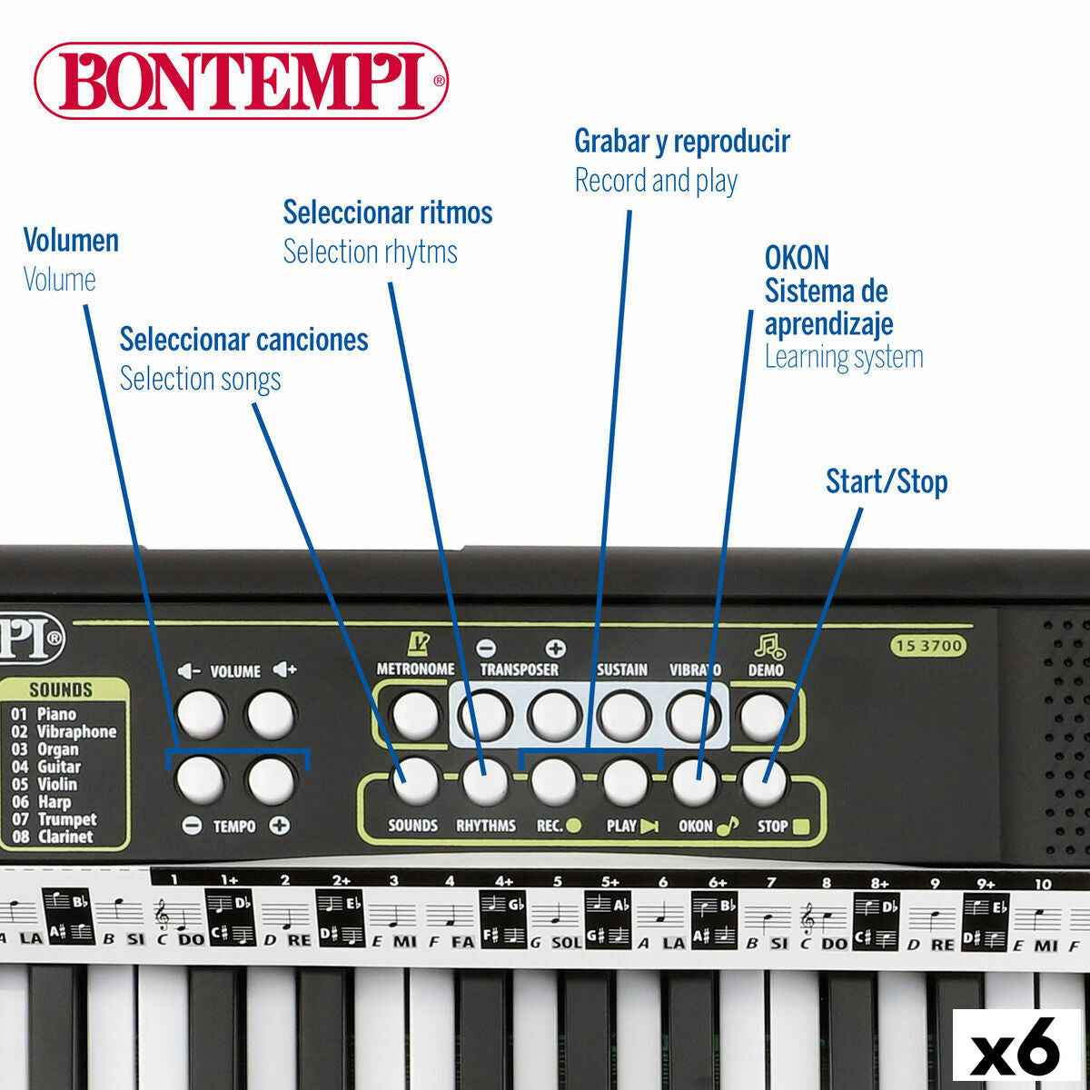 37-Key Keyboard Bontempi 42 x 4 x 15 cm (6 Units)