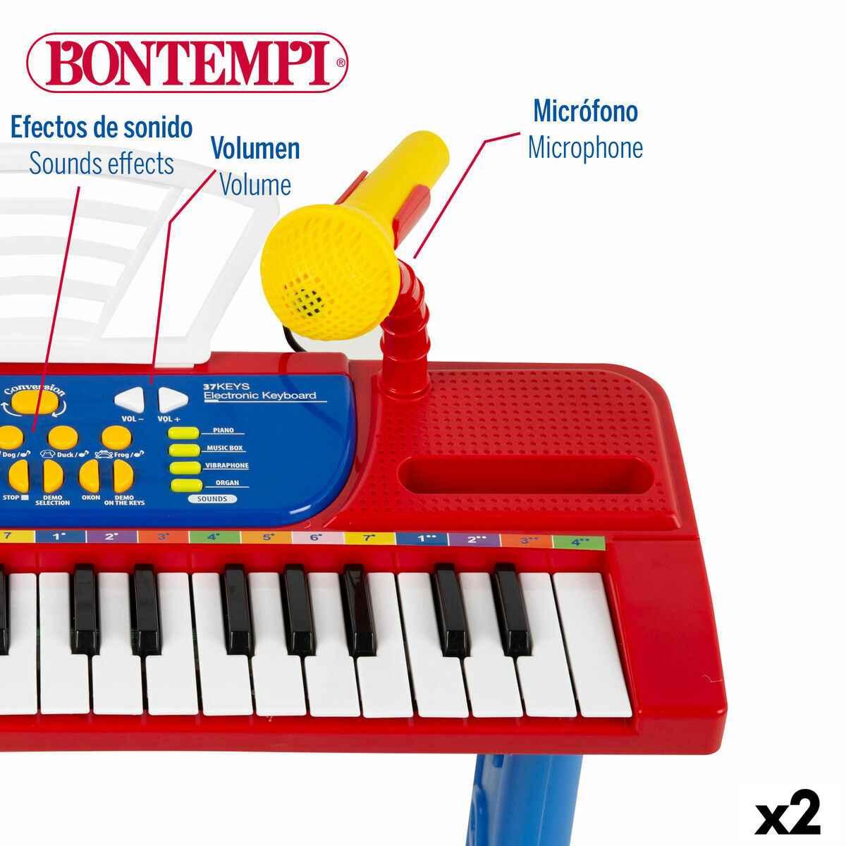 37-Key Keyboard Bontempi 43 x 56 x 23 cm (2 Units)