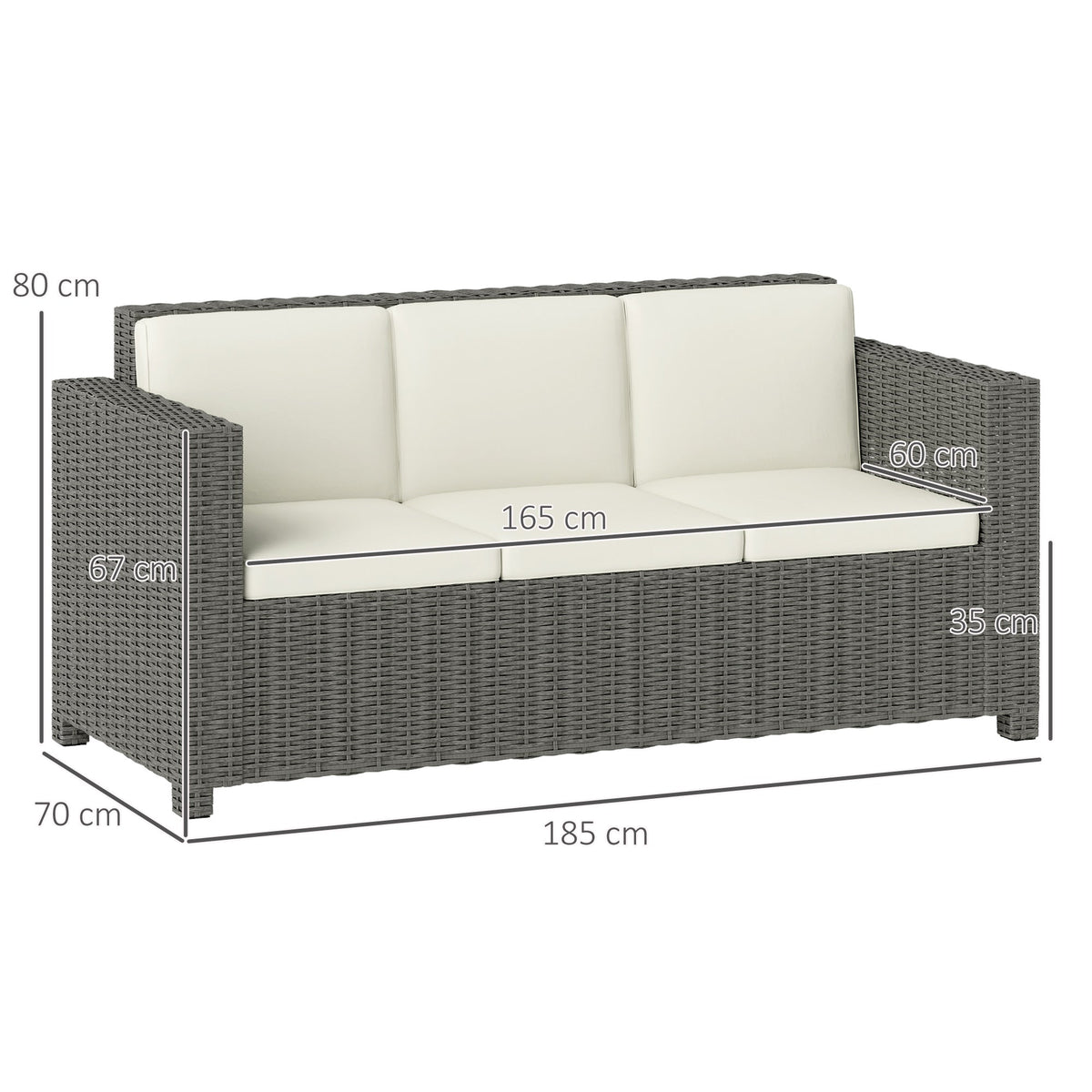 Outsunny Rattan Wicker 3-seater Sofa Chair Patio Furniture w/ Cushion Cream