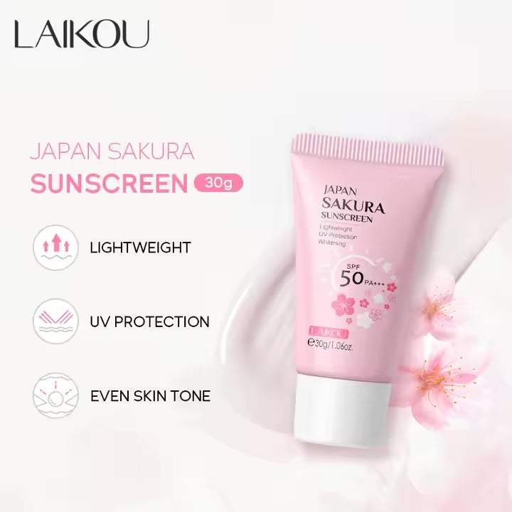 30g LAIKOU Sakura Whitening Natural Skin Care Sunscreen Cream Spf 50PA+++ Waterproof Sun Block