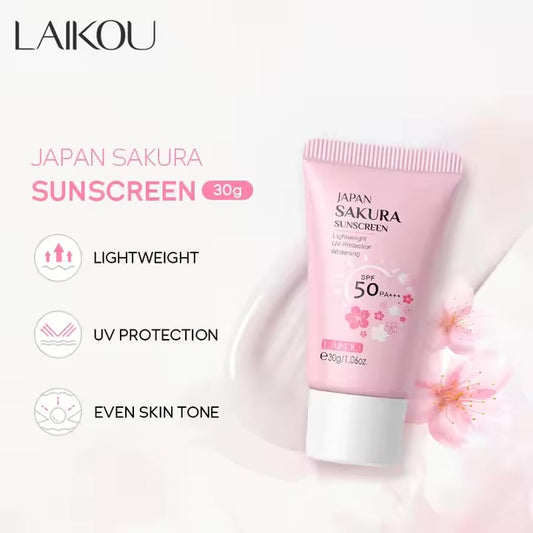 30g LAIKOU Sakura Whitening Natural Skin Care Sunscreen Cream Spf 50PA+++ Waterproof Sun Block