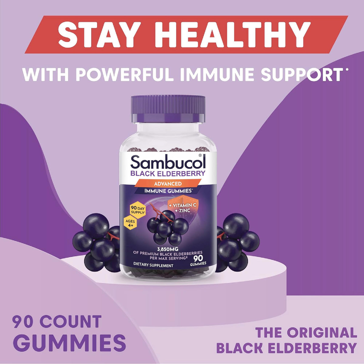 Sambucol Elderberry Gummies – Immune Support with Vitamin C & Zinc | 90 Count