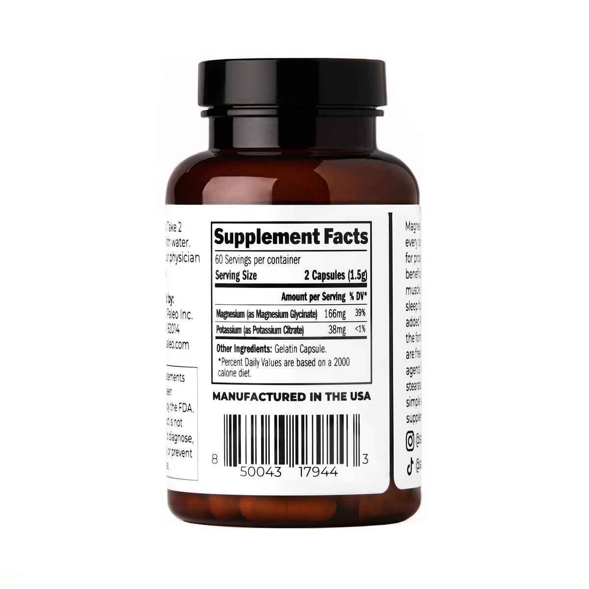 Santa Cruz Paleo Magnesium + Potassium Caps - 120 Caps | Gluten Free, Keto
