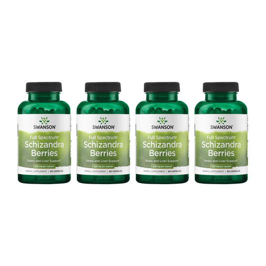Swanson Full Spectrum Schizandra Berries – Stress Support & Liver Health (90 Capsules, 525 mg) – 4 Pack