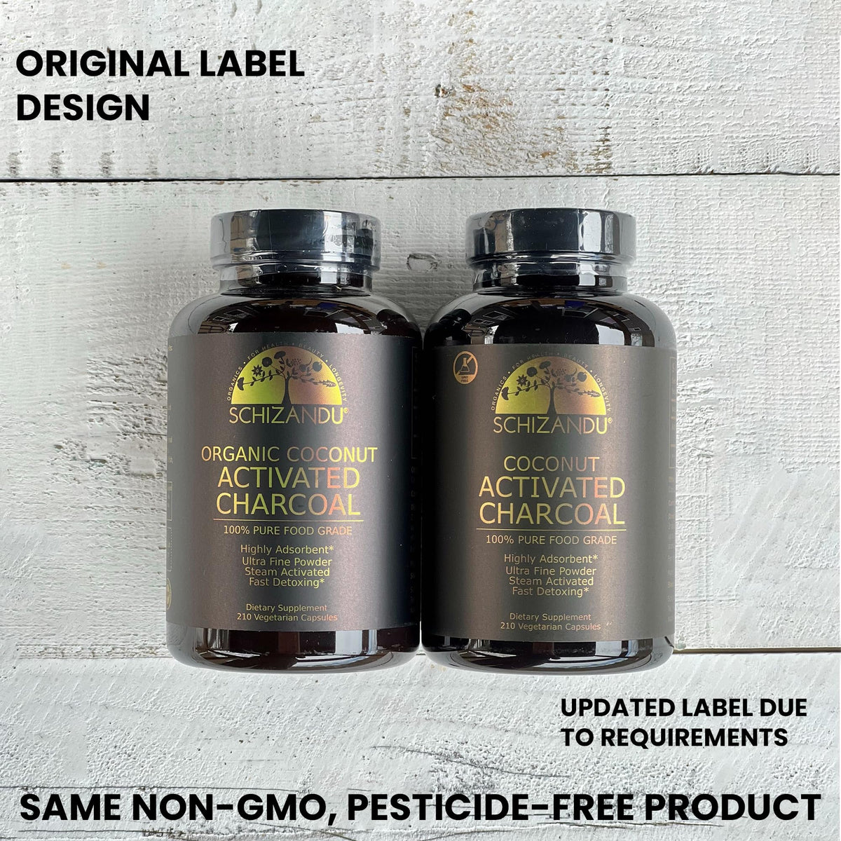 Schizandu Activated Coconut Charcoal Capsules - Vegan, Organic, Non-GMO, 210 Count | X-Large Bottle