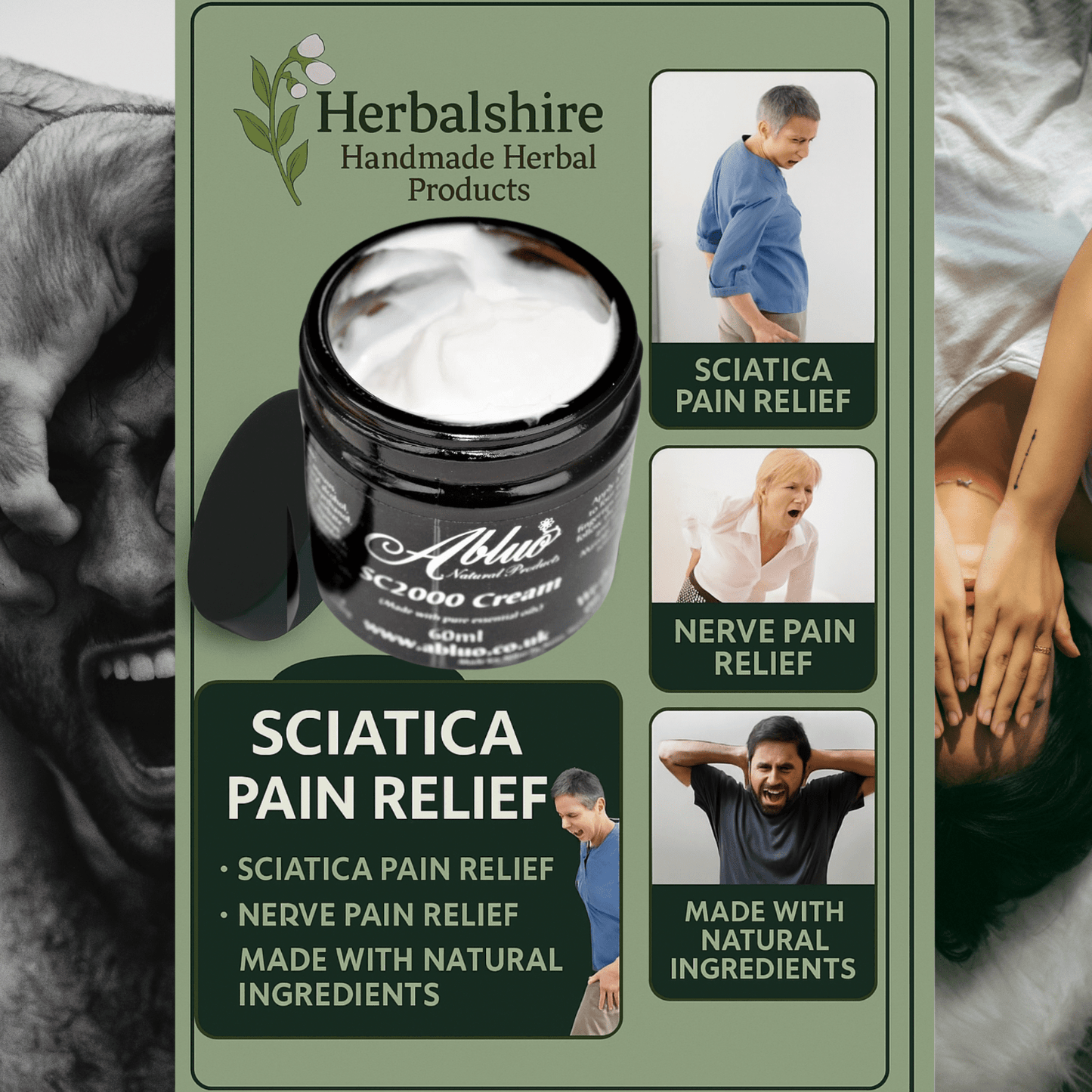 Sciatica Cream – Nerve Pain Relief Balm – Herbal Back & Leg Pain Treatment UK