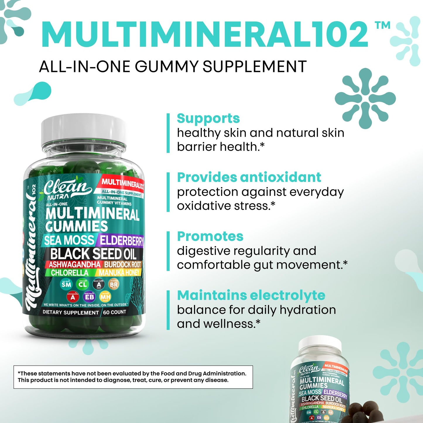 Sea Moss Gummies | Clinically Tested Vegan Irish Sea Moss Gummy Vitamins with Black Seed Oil, Ashwagandha, Elderberry, Burdock Root, Chlorella & Manuka Honey | Green Apple Flavor