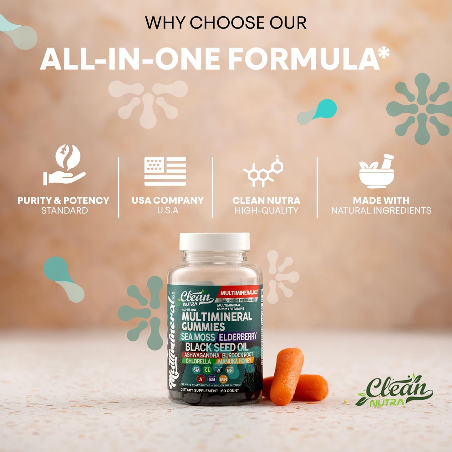 Sea Moss Gummies | Clinically Tested Vegan Irish Sea Moss Gummy Vitamins with Black Seed Oil, Ashwagandha, Elderberry, Burdock Root, Chlorella & Manuka Honey | Green Apple Flavor