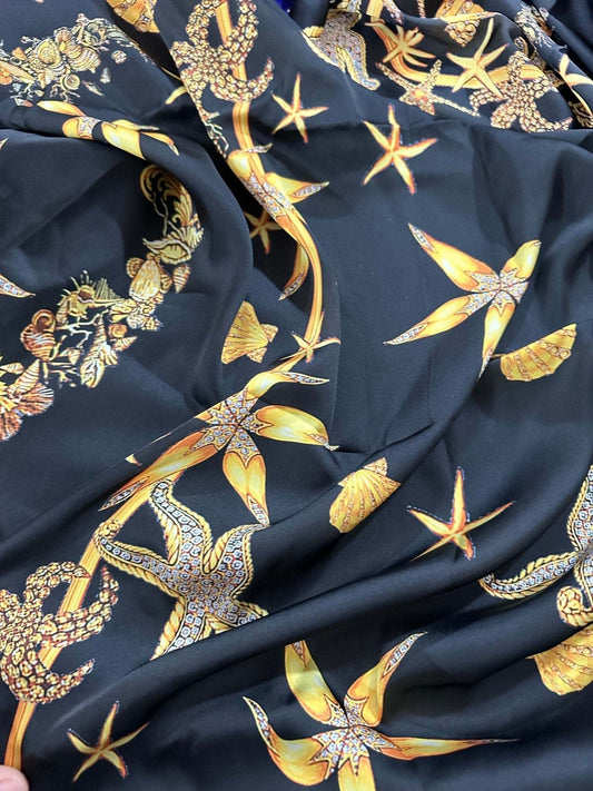 Black Luxury Sea Shell Pattern Fabric – Fabric by Metre, Multiple Options for Sewing & Dressmaking
