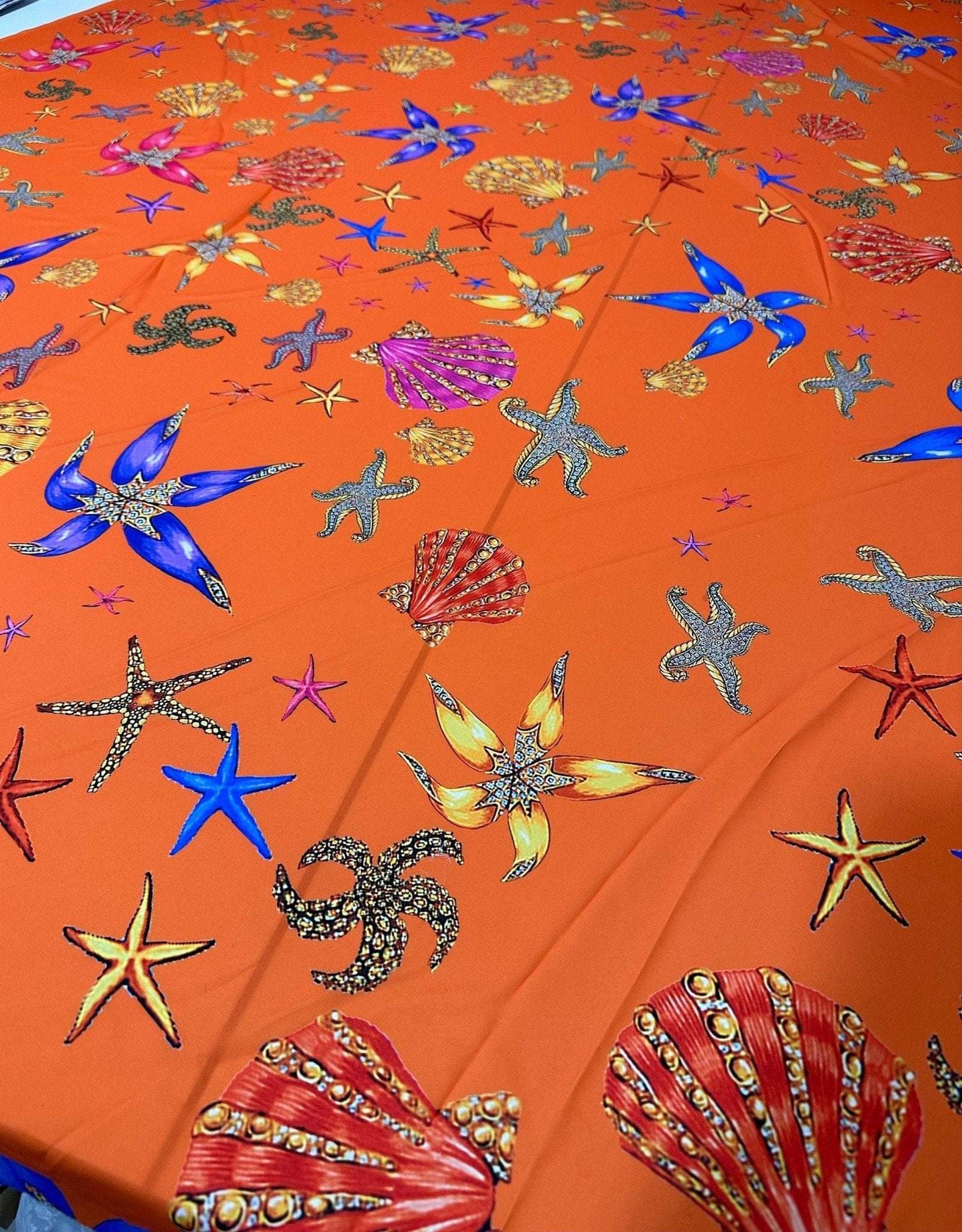Orange Oyster Sea Shell Pattern Fabric By Metre