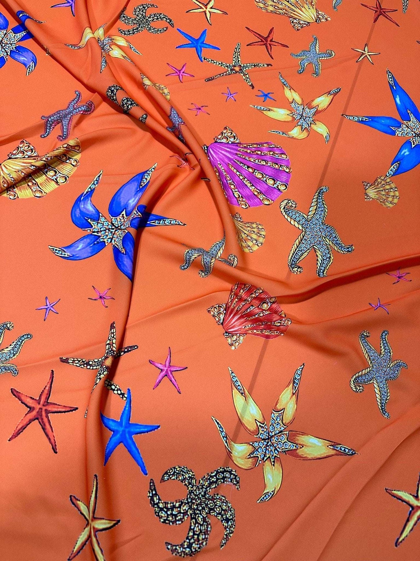 Orange Oyster Sea Shell Pattern Fabric By Metre