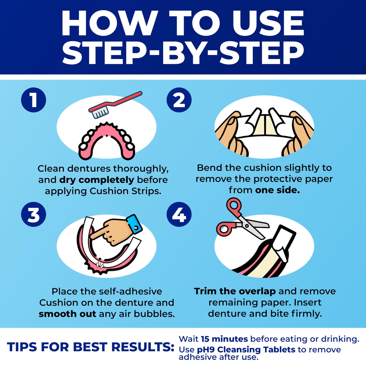 Secure Denture Adhesive Strips – Zinc-Free, Waterproof, All-Day Hold (120 Strips, 8 Pack)