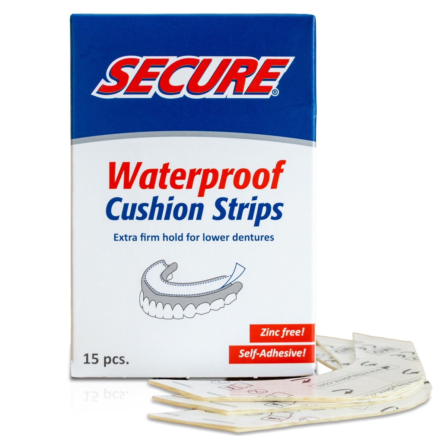 Secure Denture Adhesive Strips – Zinc Free, Waterproof, All-Day Hold – 45 Strips (3 Pack)