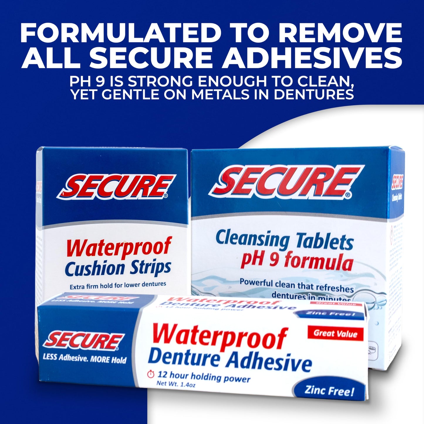 Secure Denture Adhesive Strips – Zinc Free, Waterproof, All-Day Hold – 45 Strips (3 Pack)
