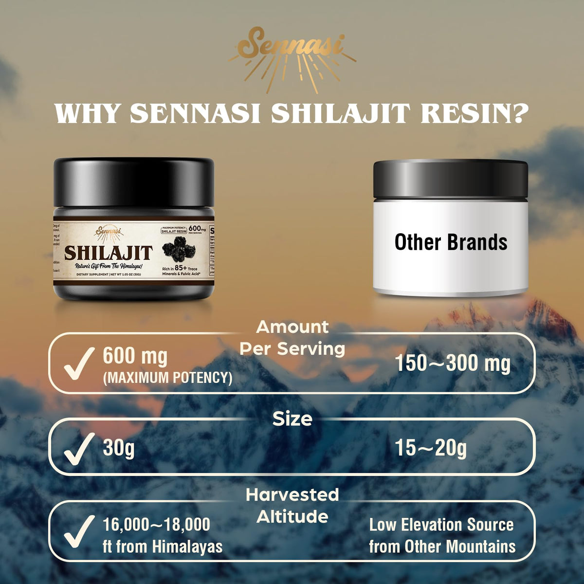 Sennasi Shilajit Resin – Pure Himalayan Organic Shilajit 600mg (30g, 2 Pack)
