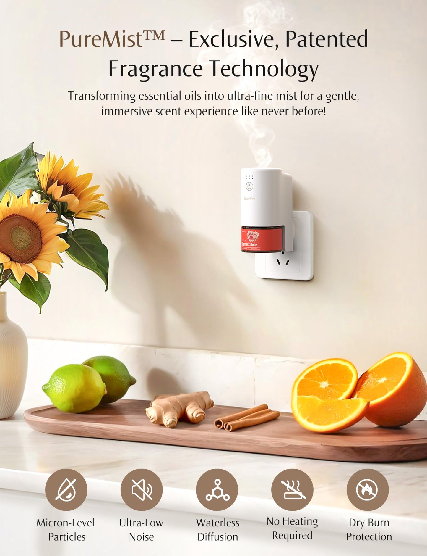 SenseFlow SF101S Smart Wi-Fi Waterless Diffuser – Provançal Breeze, 120-Day Plant-Based Aroma, 100㎡ Coverage
