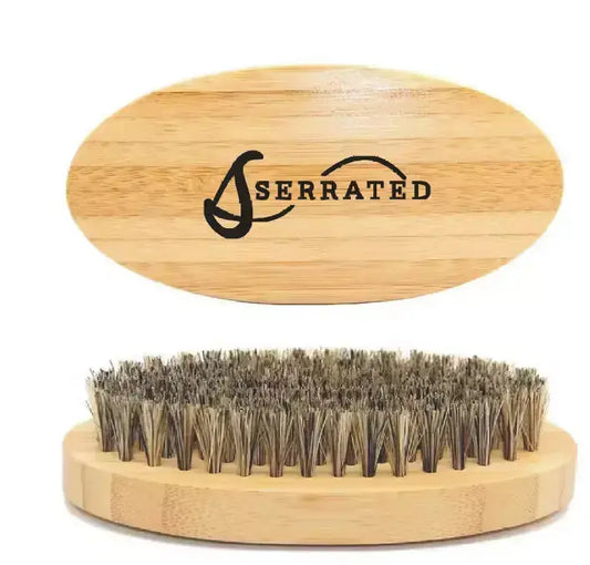 SERRATED Natural Boar Bristle Beard Brush – Wooden Palm Brush