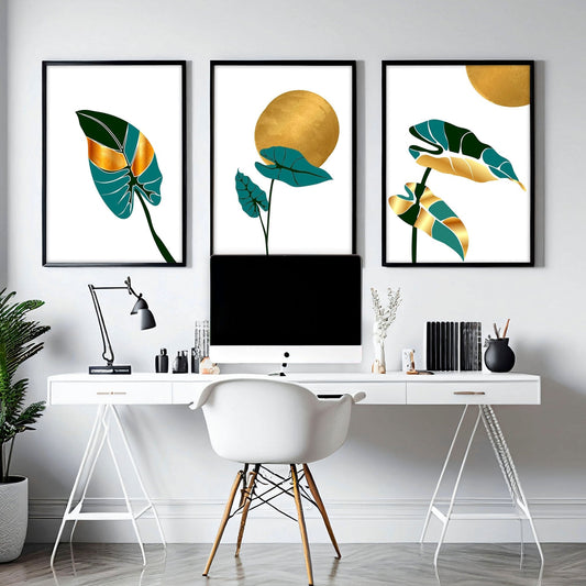 Set of 3 wall prints | Modern Botanical Home office decor