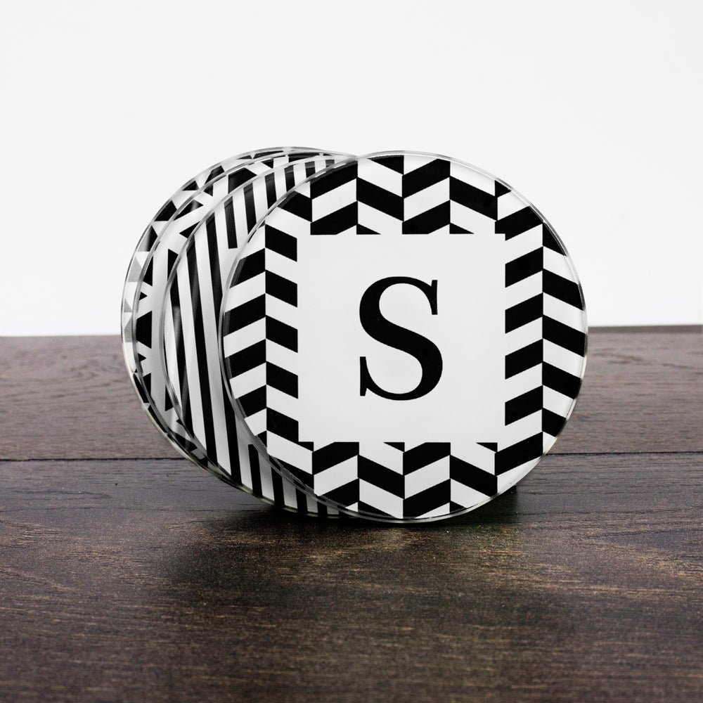 Set Of Four Glass Coasters - Black & White Design