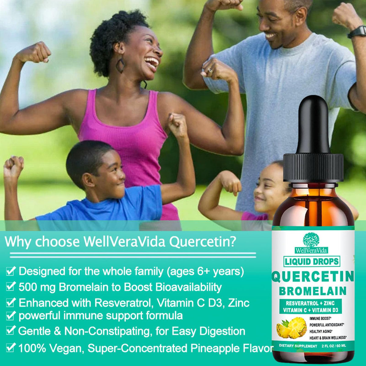 2 Pack Quercetin with Bromelain Liquid Drops – Immune Support (Zinc, Vitamin C, D3)