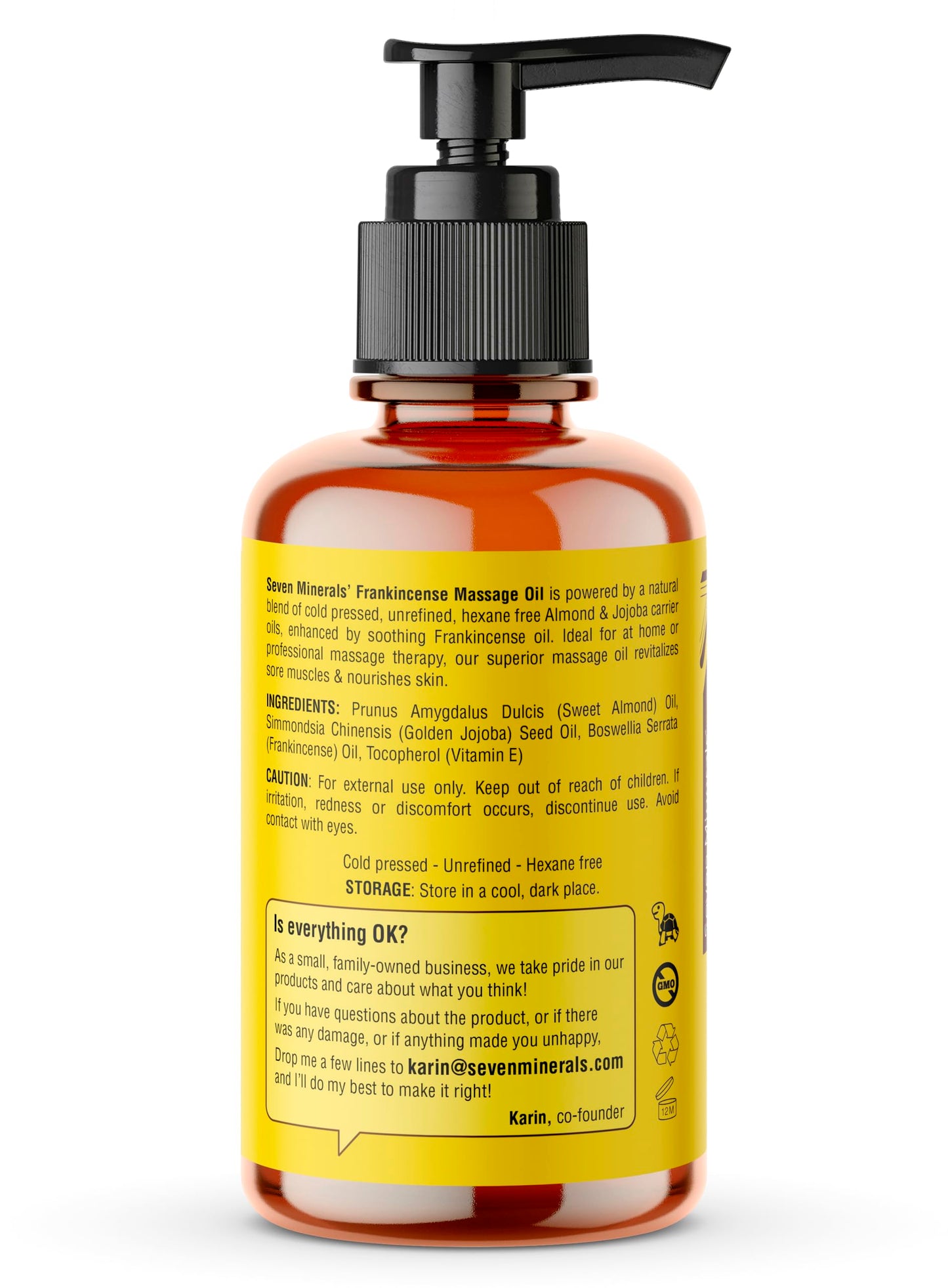Seven Minerals Frankincense Massage Oil 4oz – For Professional or Home Massage (Almond, Jojoba & Vitamin E)