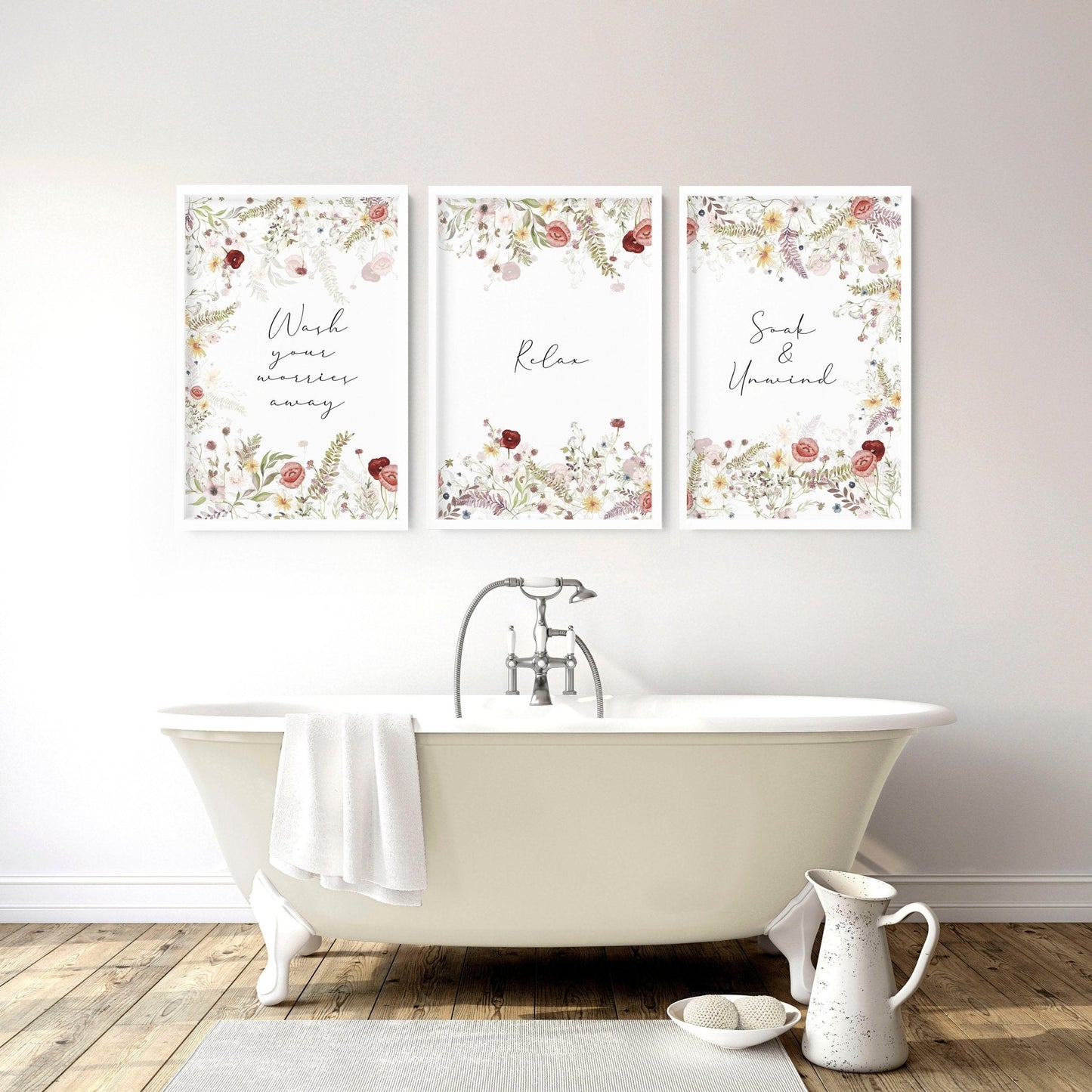 Art for bathroom wall | set of 3 Shabby Chic wall art