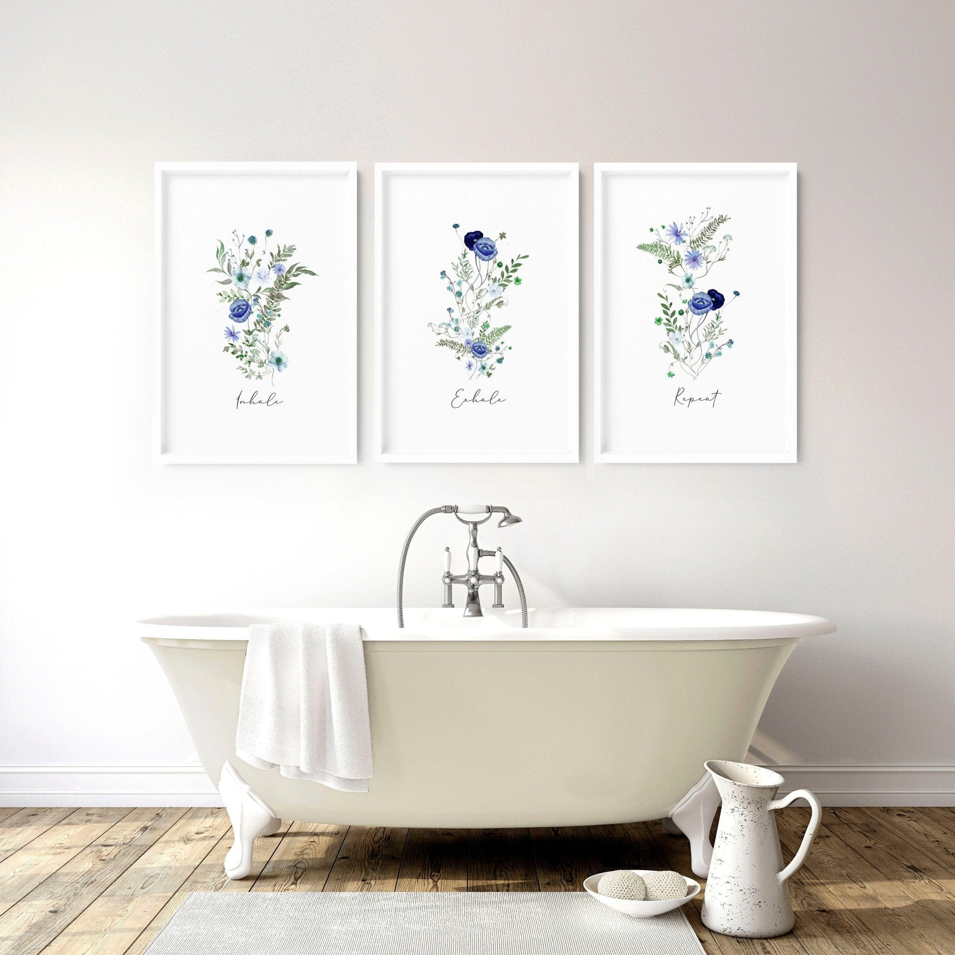 Bathroom art decor | set of 3 Shabby Chic Floral wall art