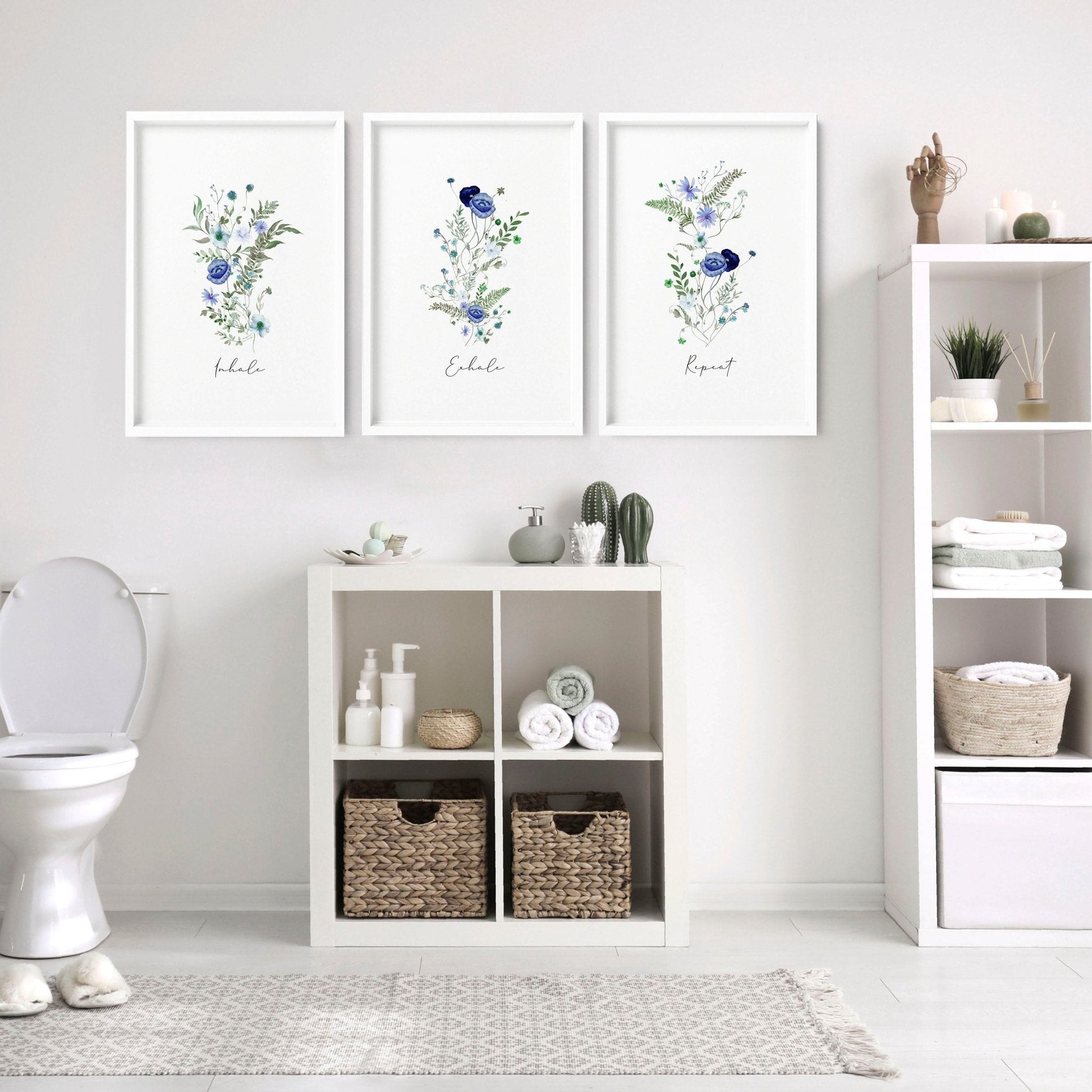Bathroom art decor | set of 3 Shabby Chic Floral wall art