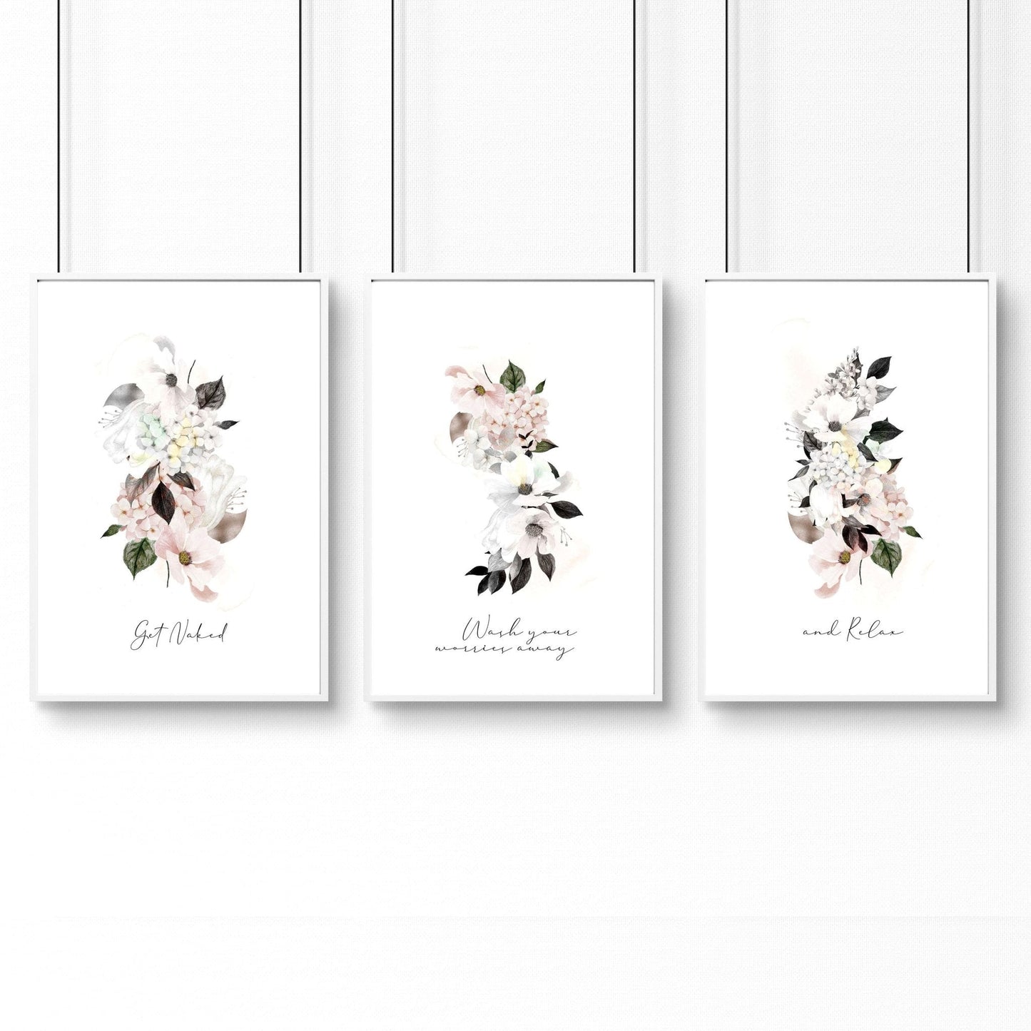 Framed bathroom art | set of 3 Shabby Chic wall art