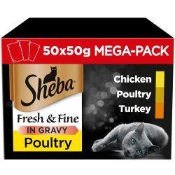 Sheba Fresh & Fine Wet Cat Food Pouches Poultry in Gravy Mega Pack 50pk
