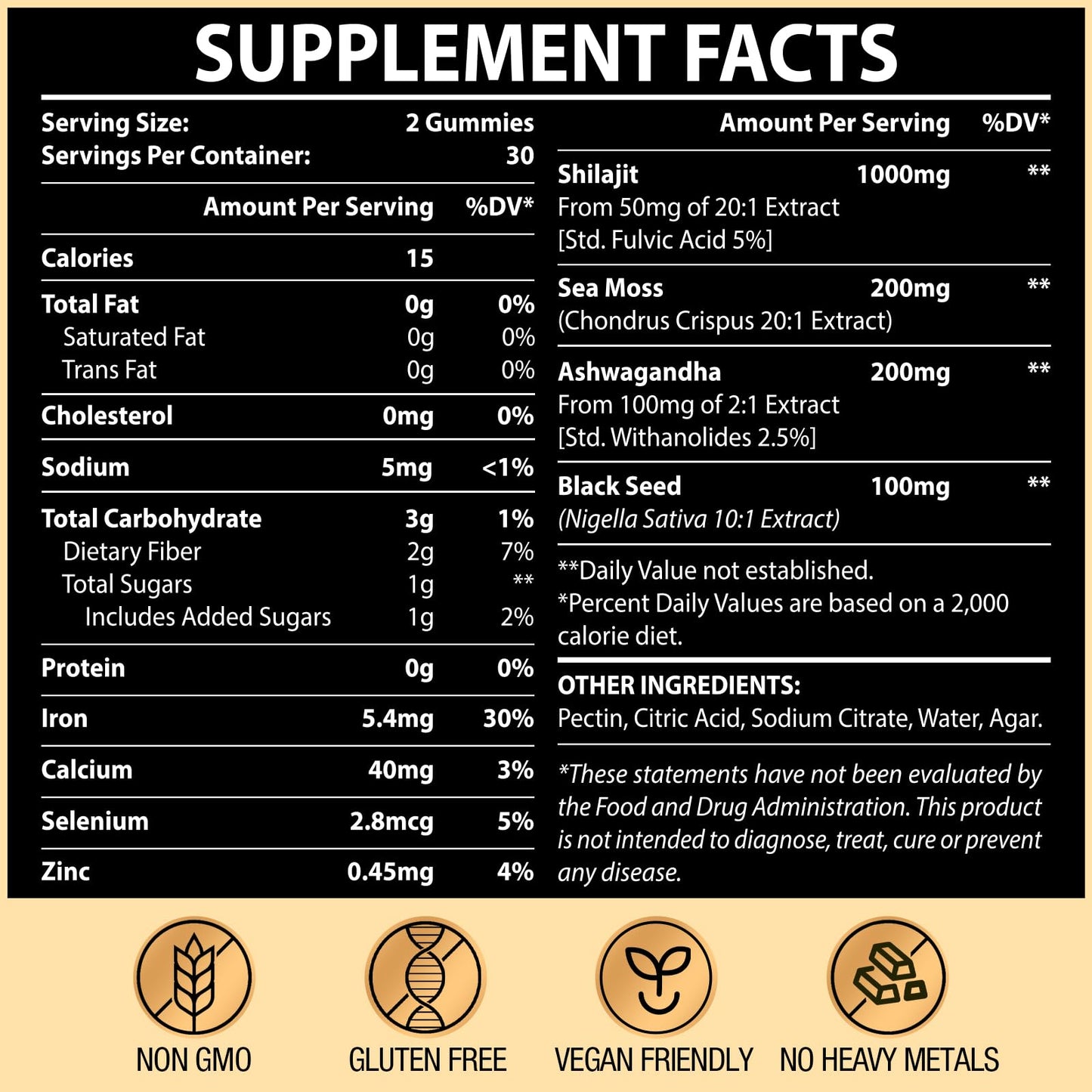 1500MG Shilajit Gummies – 4-in-1 with Ashwagandha, Sea Moss, Black Seed | 120 Gummies