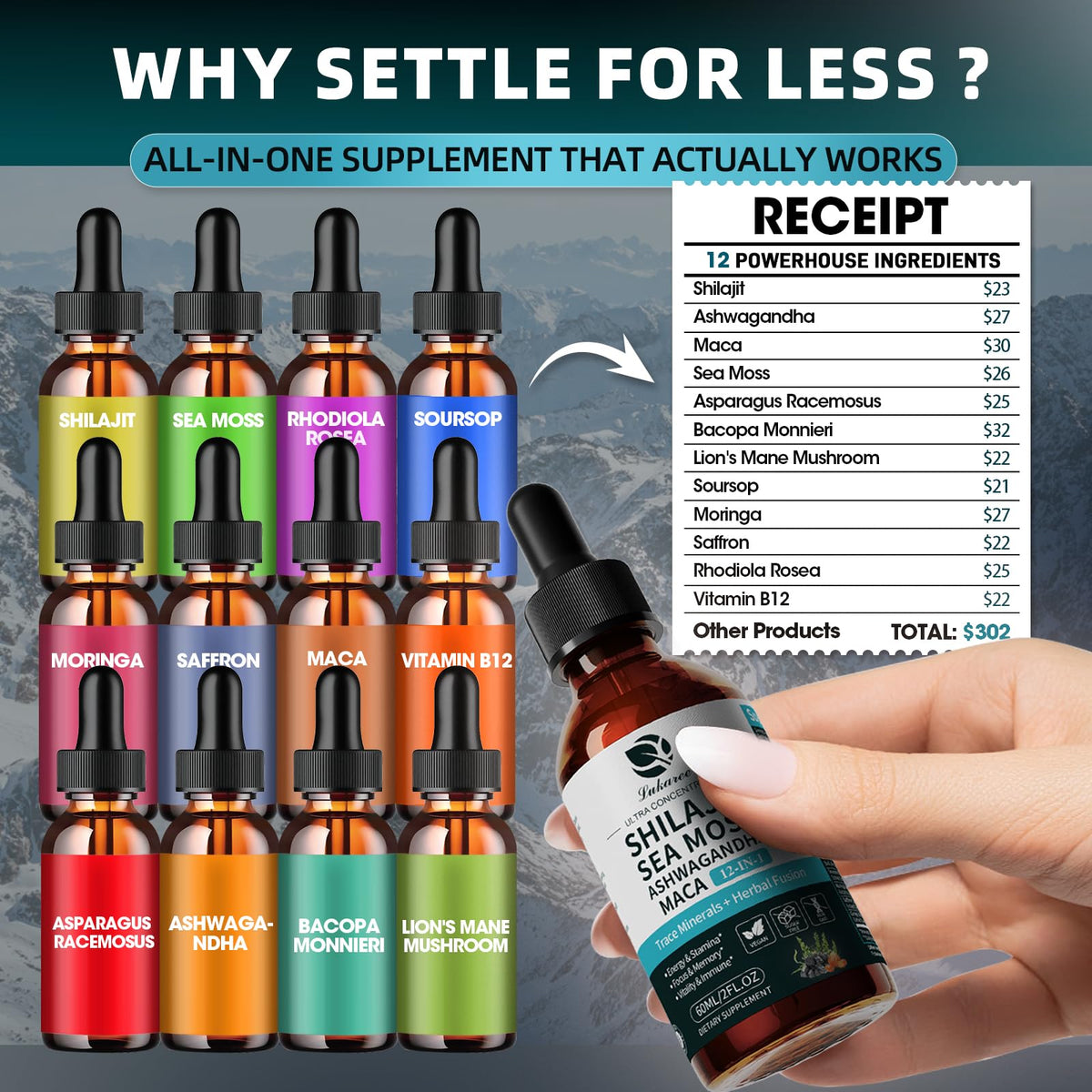 Shilajit Liquid Drops 12-in-1 Complex — Energy, Immune Support, Sea Moss & Minerals (60 ml)