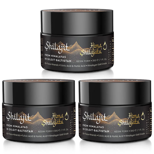 Hima Shilajatu Shilajit Resin – Gold Grade, 100% Pure, 85+ Minerals | 3-Pack (6 Months)
